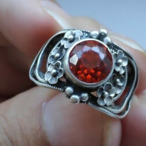 USSR SILVER 875 RING WITH ORANGE SPESSARTINE - Picture 1 of 11